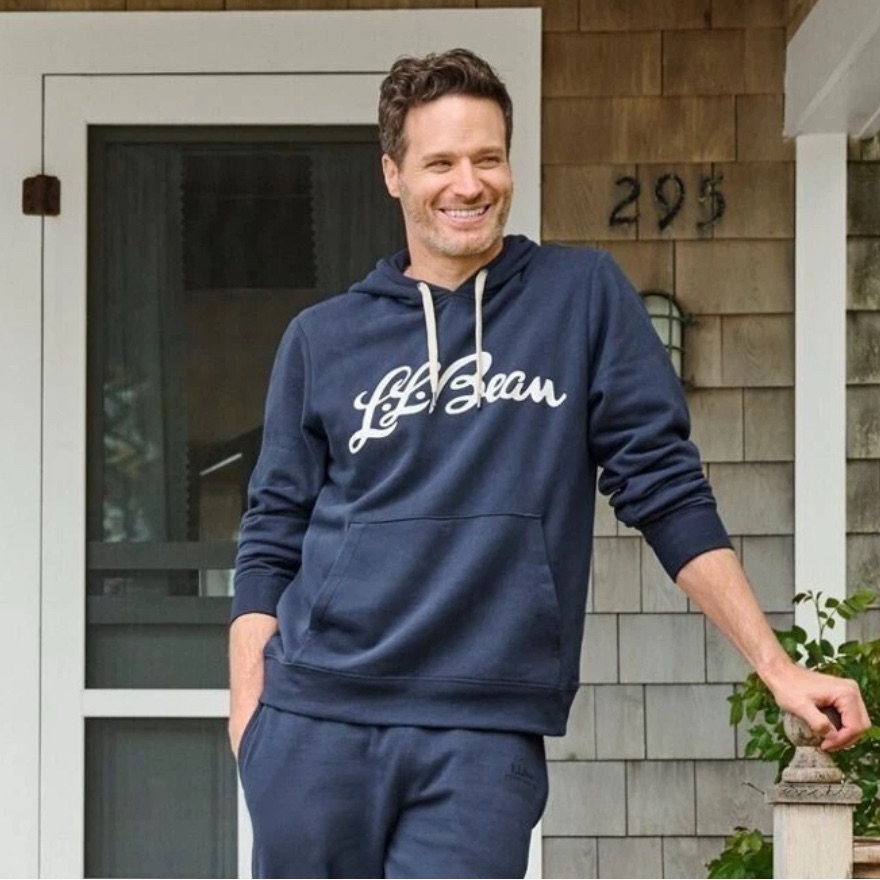 L.L. Beans Men’s Lined Navy Hooded Logo Sweatshirt Soft Pullover Med